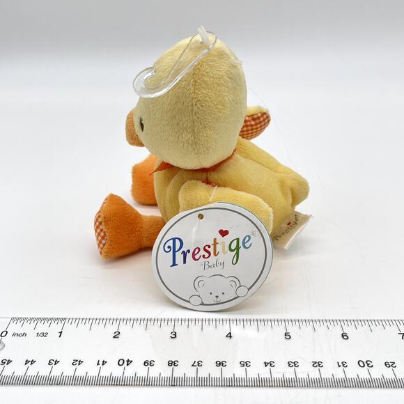 NWT Prestige Baby Small Yellow Plush Duck Orange Bow Gingham Checked Wings Feet - Picture 4 of 8